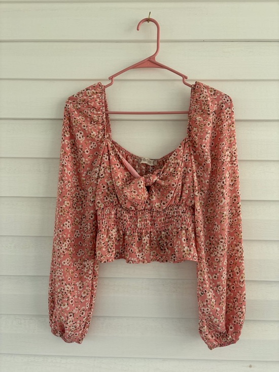 Altar'd State Tops - Altar'd State Pink White Floral Feminine Boho Flowy Romantic Puff Sleeve Top